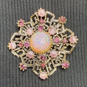 Elegant Multicolor Brooch with Faux Opal Center